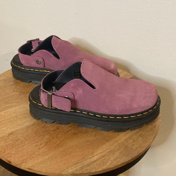 Dr. Martens Shoes - Dr. Martens Zeb Zag Chunky Sole Suede Mule Clogs in Muted Purple